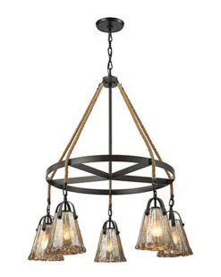 5-Light Hand Formed Glass Chandelier